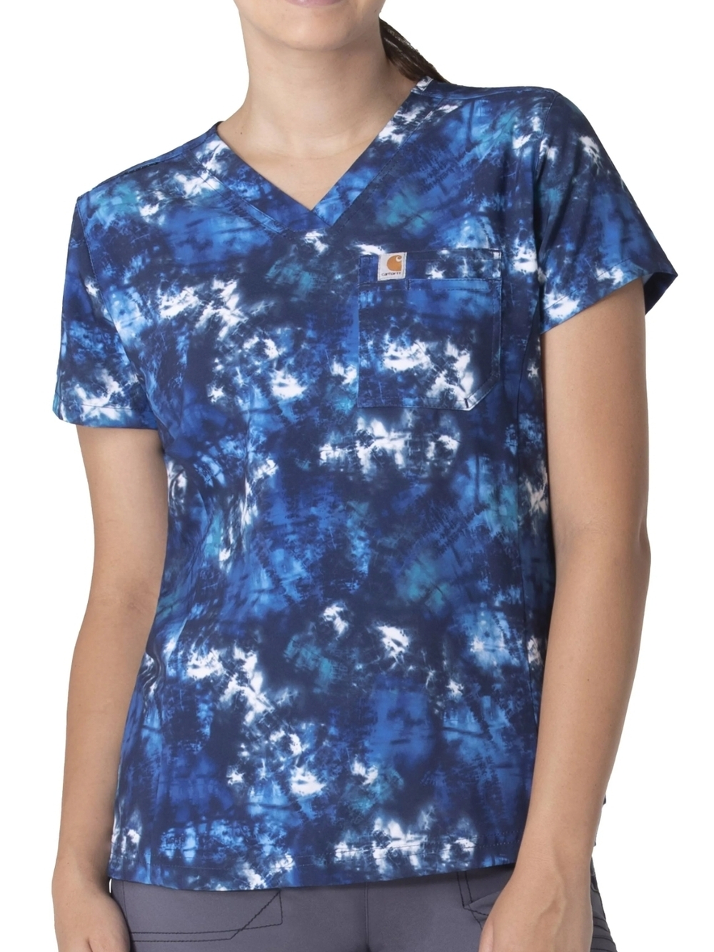 Carhartt Modern Fit Scrub Top,2 in 1,Blue Tie-Dye,Back Vents,S